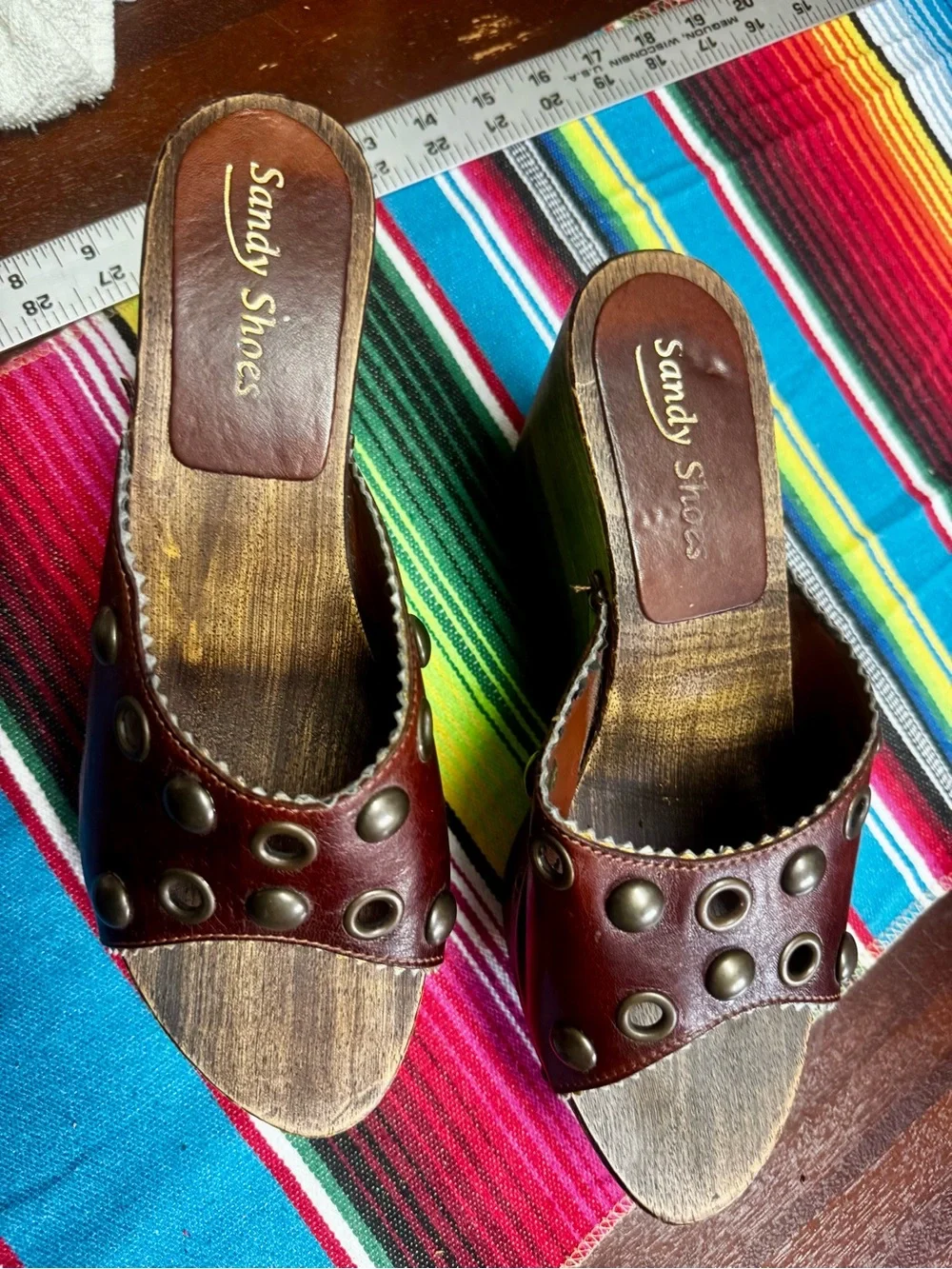 Women's Sandy Shoes made in Italy Burgundy Studded Wood Platform wedges
